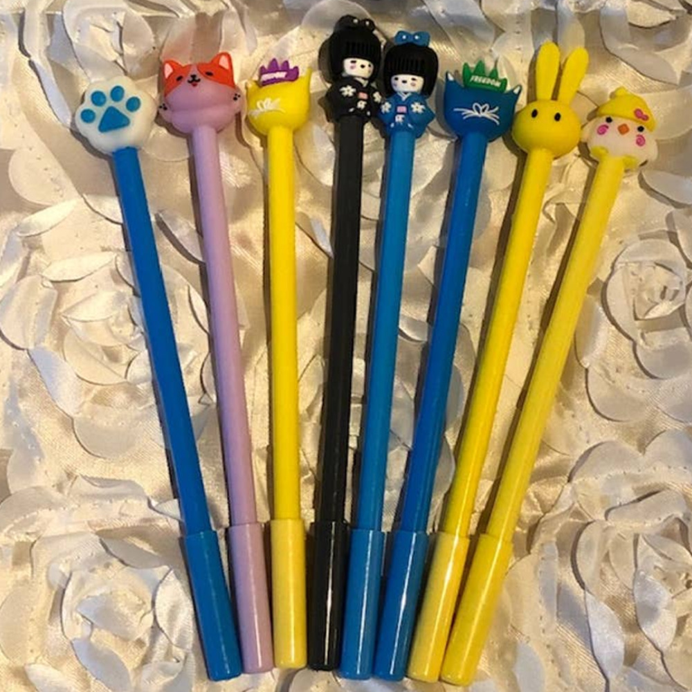 Random‎ #2 8 pc Black Gel Roller Ball Ink Pen Set (0.5mm tip) + Pouch